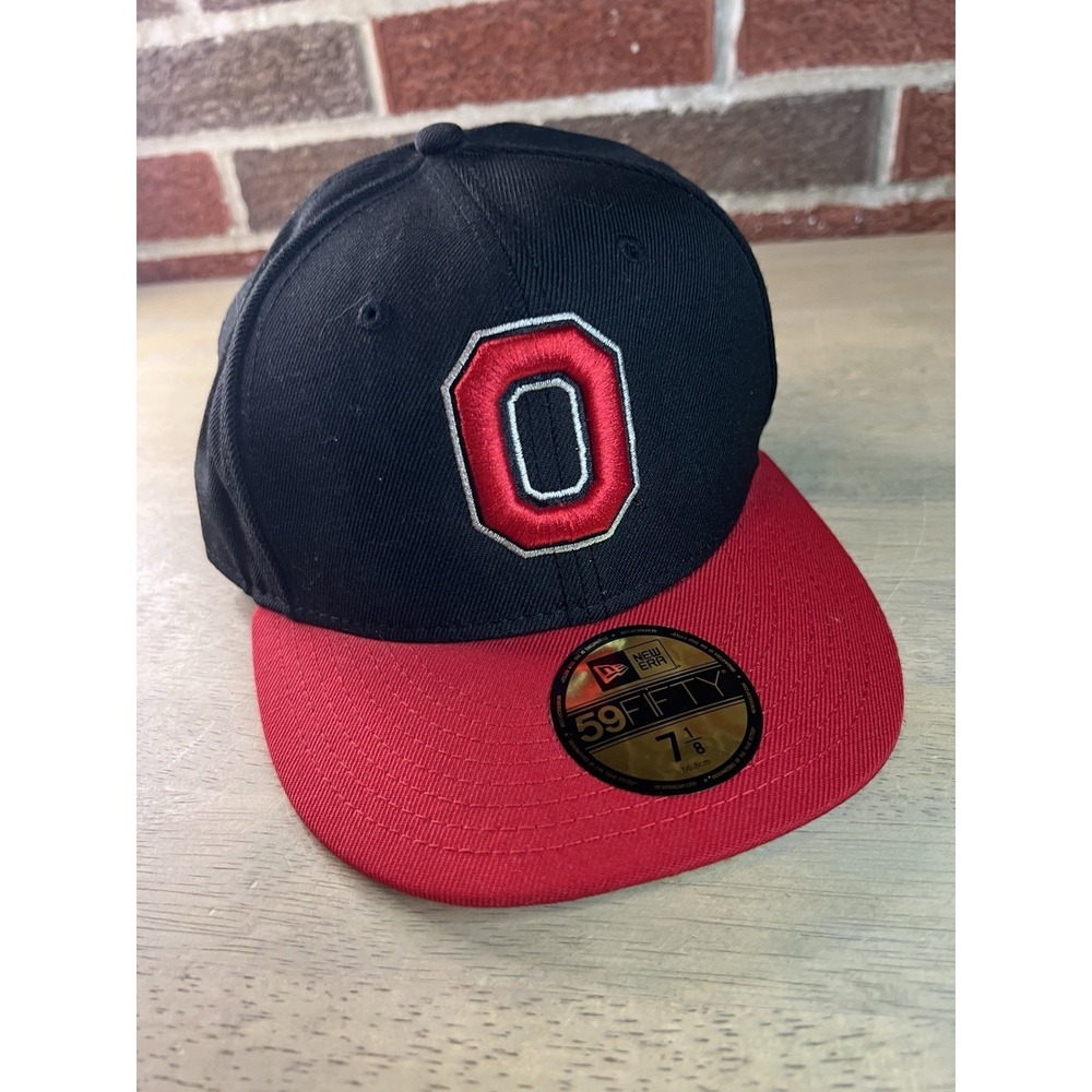 New Era NCAA Ohio State Buckeyes 59FIFTY Fitted Hat Cap Size 7 1/8 Black Scarlet